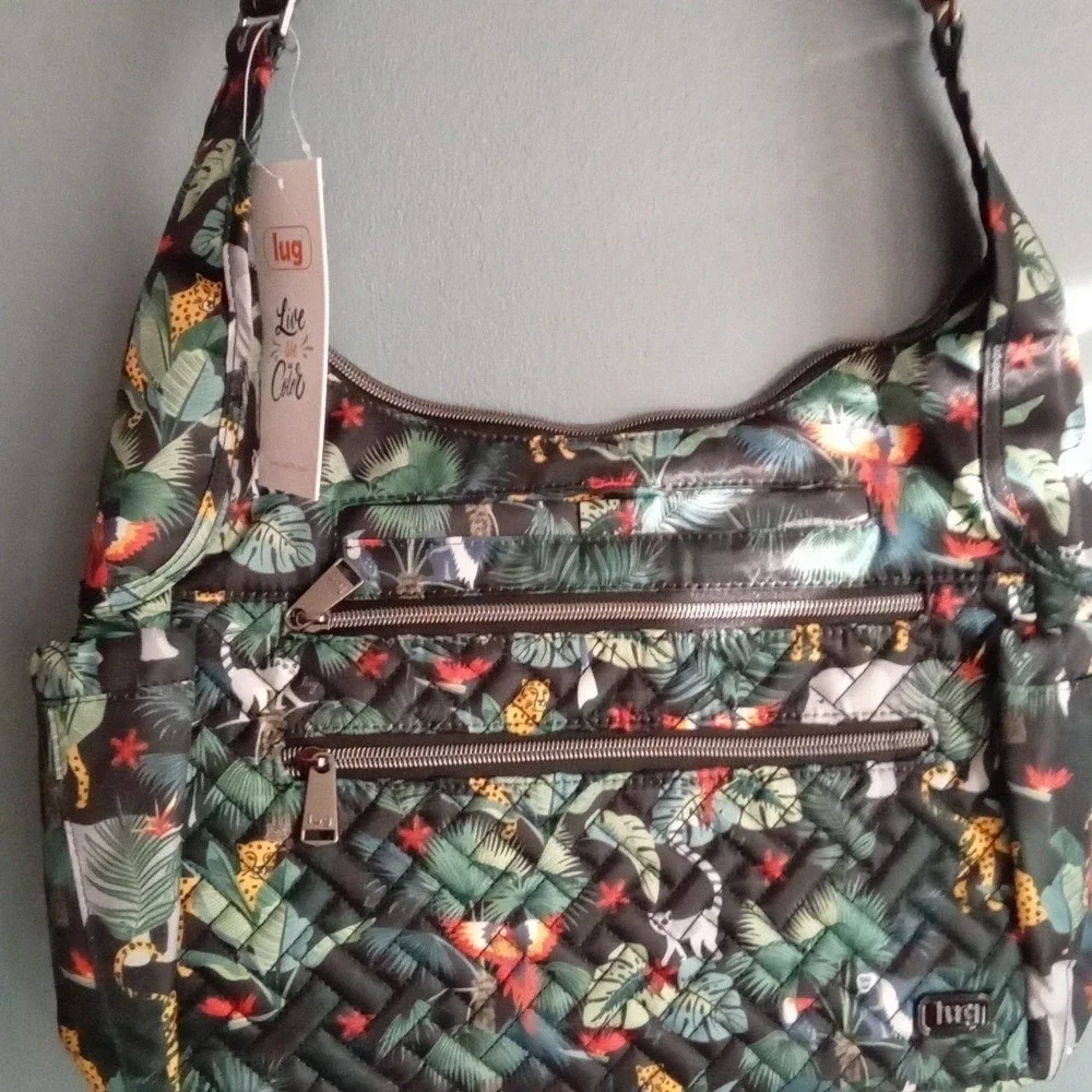 Lug Live in Color Tropical Jungle Print Quilted Hobo Shoulder Bag